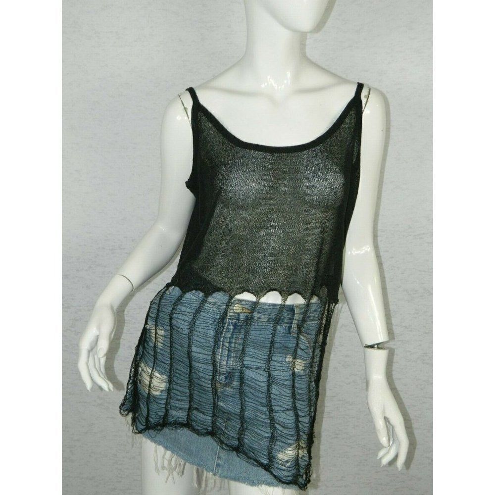 Pol Clothing Knit‎ Tunic Black Lightweight Fringe Top Tank Coverup